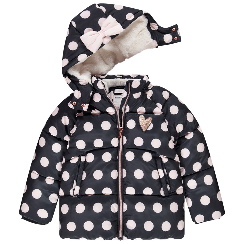 Doudoune en jersey avec doublure en sherpa imprimé pois et coeur en sequins pour fille 