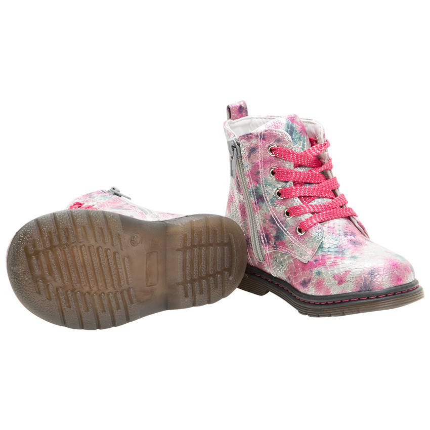 Ψηλά μποτάκια με εμπριμέ ανάγλυφο μοτίβο, κορδόνια και φερμουάρ  