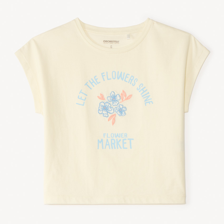 T-shirt με κοντά μανίκια με κεντημένο λουλούδι κορίτσι 