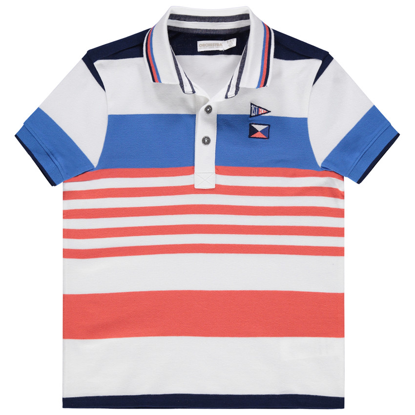 Κοντομάνικο πόλο με ρίγες σε αντίθεση και κεντήματα  Additional Κοντομάνικο πόλο με ρίγες σε αντίθεση και κεντήματα