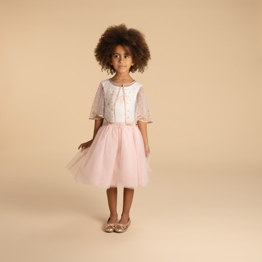 Αμάνικο φόρεμα bi-matière με κάπα πεταλούδα για κορίτσι 