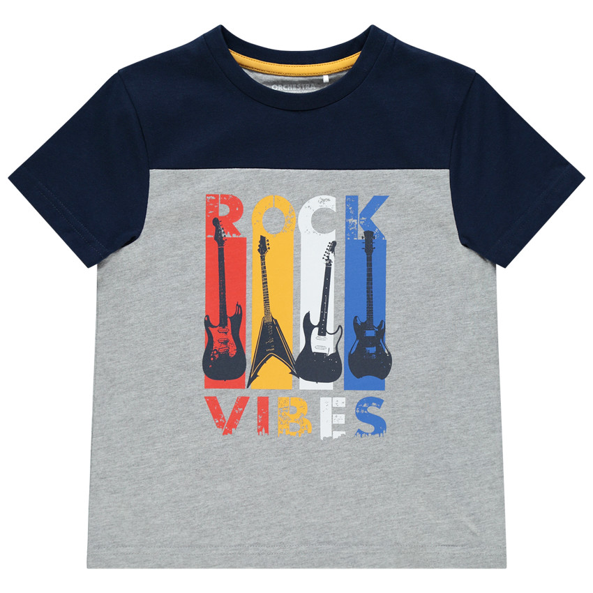 T-shirt bicolore manches courtes print guitares Main T-shirt bicolore manches courtes print guitares