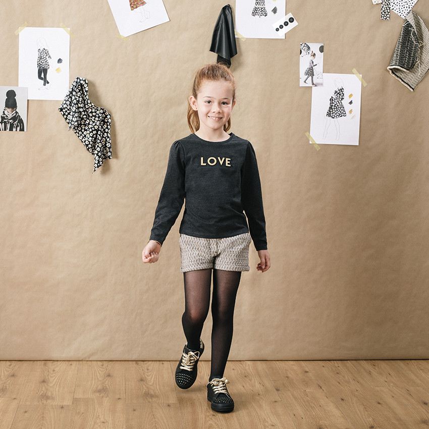 T-shirt manches longues chiné à inscription dorée 
