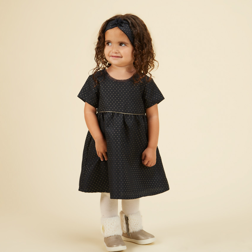 Σετ φόρεμα γιορτής σε jacquard + κορδέλα για bebe κορίτσι 