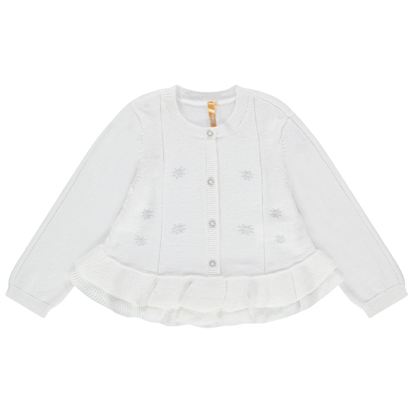 Πλεκτή ζακέτα με ζακάρ μοτίβο και βολάν 