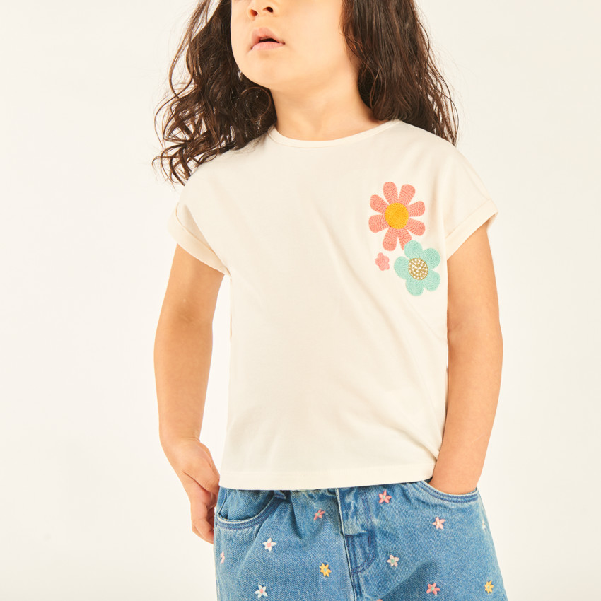 T-shirt με κοντό μανίκι και αναδιπλούμενες μανσέτες με βελονάκι κορίτσι μωρό 
