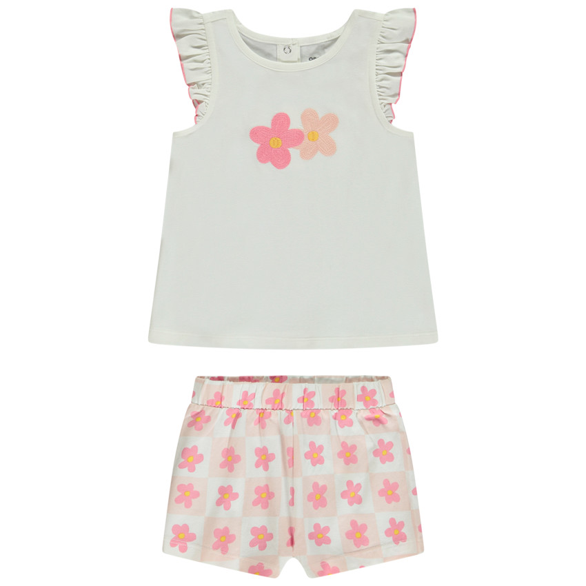 "Σέτ 2 τμχ. με σχέδιο καρό και κεντημένα λουλούδια για μωρό κορίτσι" 
