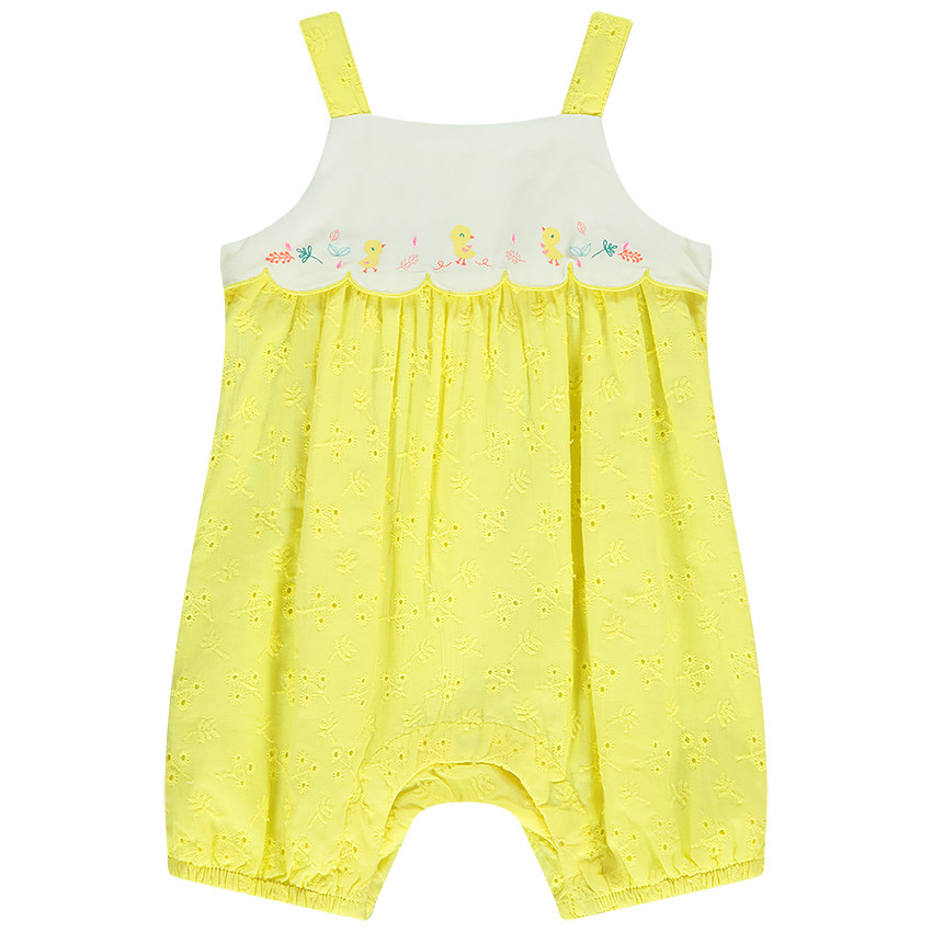 Barboteuse à bretelles en broderie anglaise pour bébé fille 