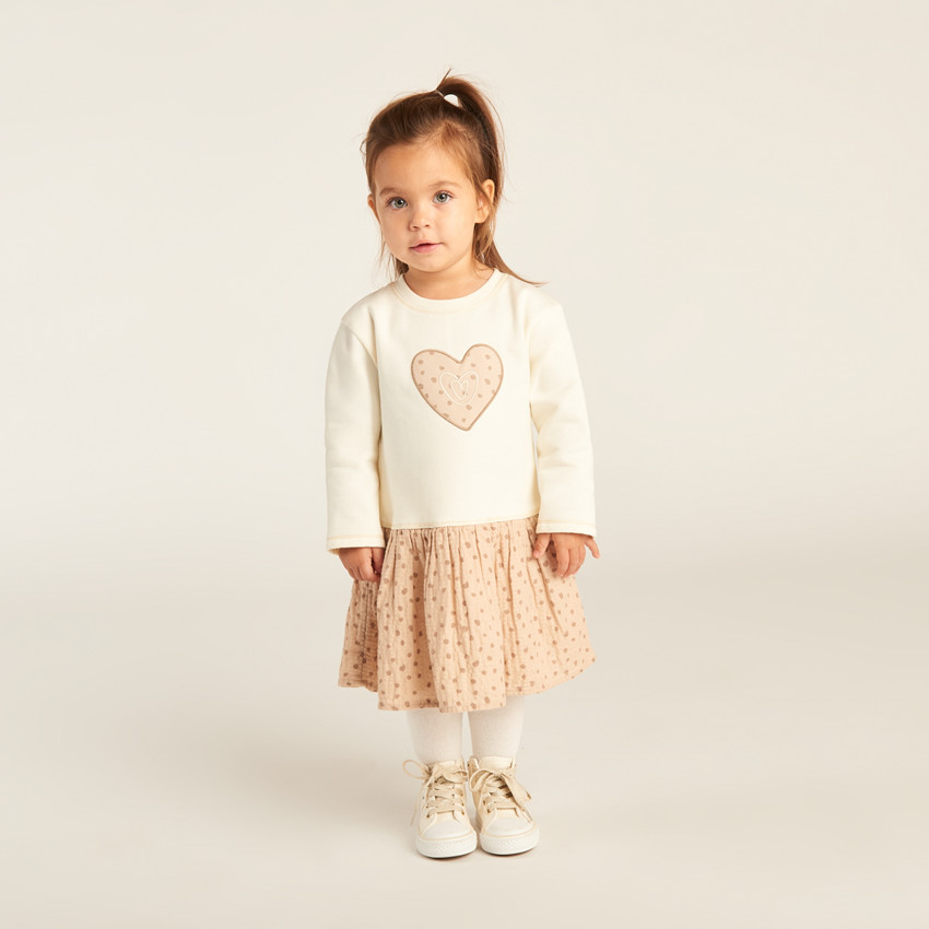 Φόρεμα διπλής ύφανσης με εφέ 2 σε 1 με πουά για κορίτσι μωρό 