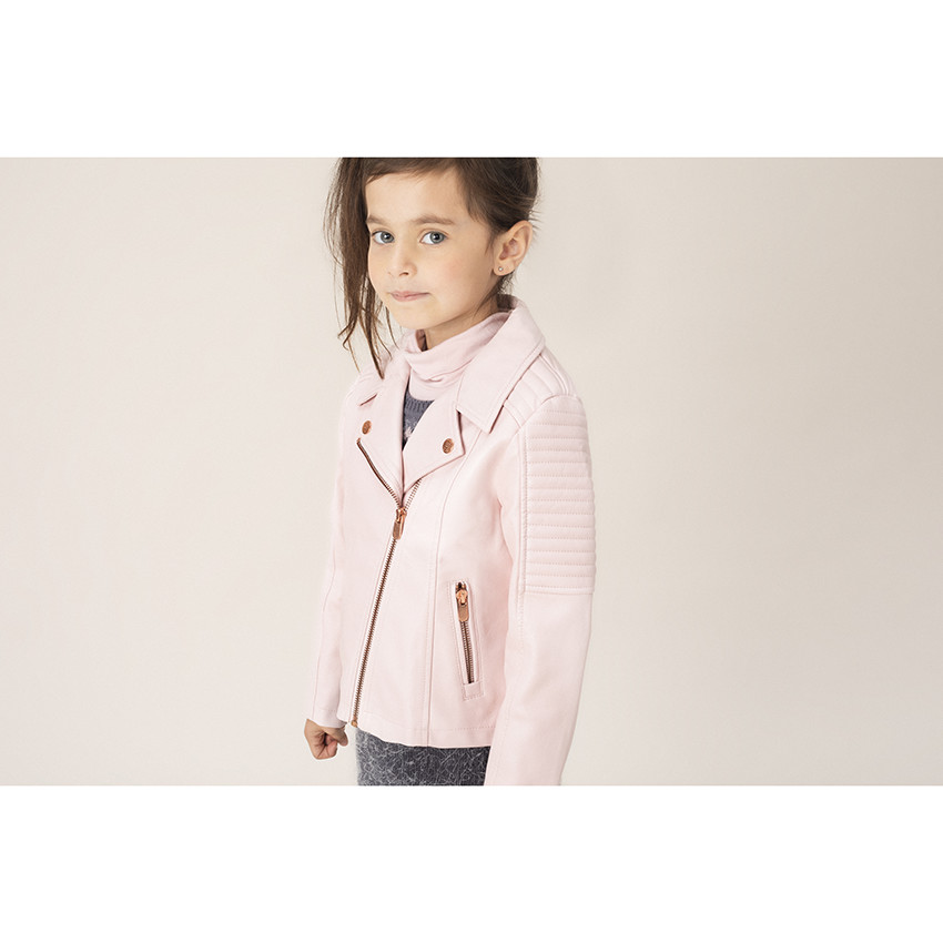 Ροζ τζάκετ perfecto από συνθετικό δέρμα με τσέπες και φερμουάρ 