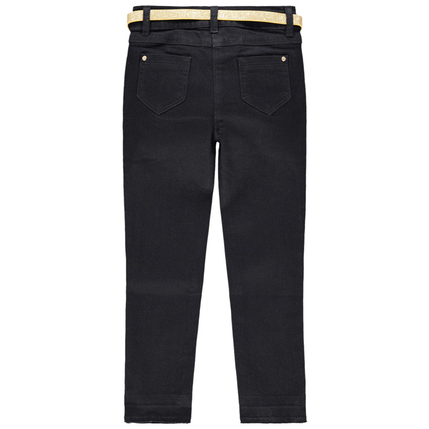 Slim τζιν με used όψη, μεταλλιζέ ζώνη και σήματα με τη Μίνι της Disney   