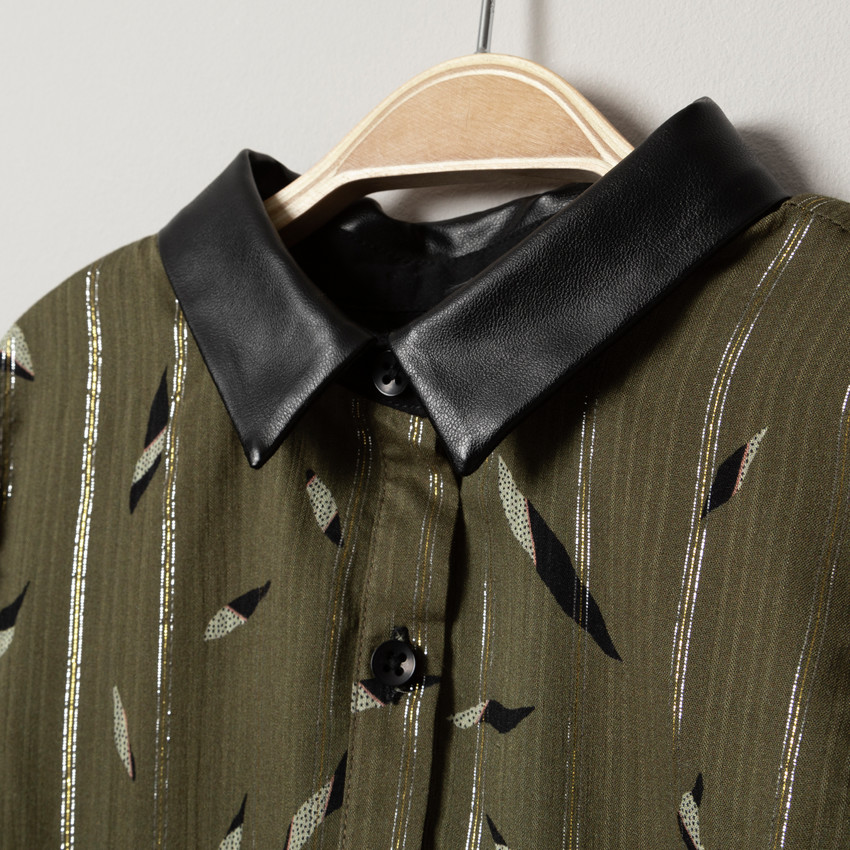 Robe manches longues à imprimé all-over et col effet cuir 