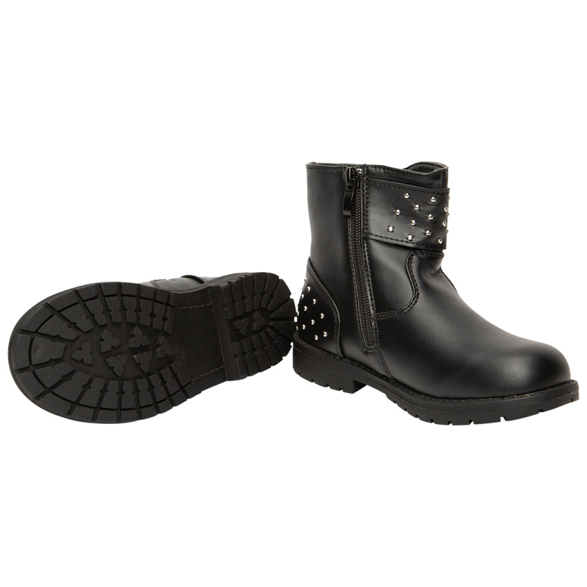 Μποτάκια μαύρα φαντασίας με διπλές αγκράφες για κορίτσι 