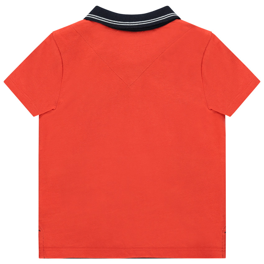 Polo manches courtes tricolore en coton badge ourson 