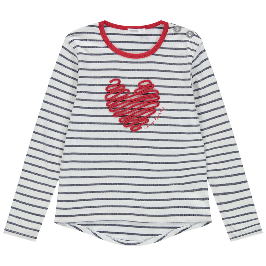 Ριγέ φούτερ από λεπτή φανέλα με καρδιά από κορδόνι 