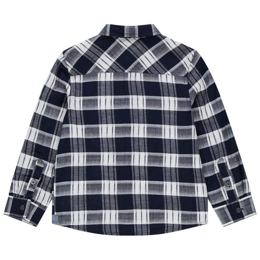 Chemise manches longues à carreaux et détails chambray 