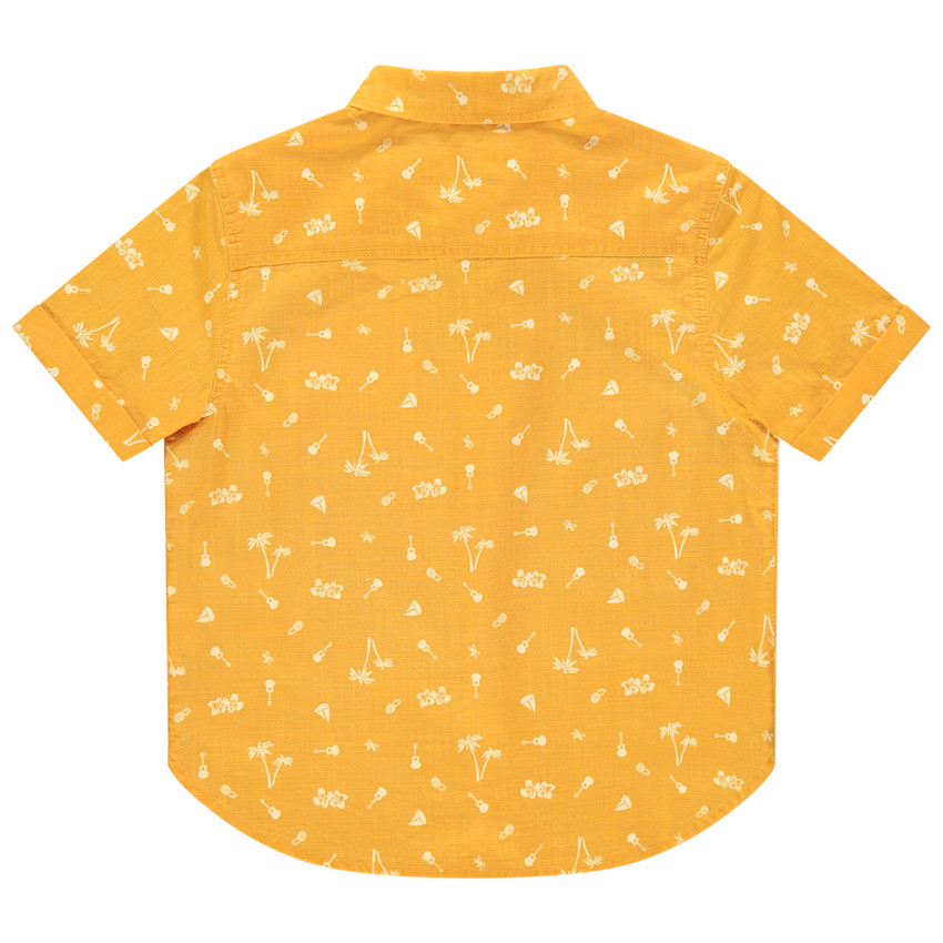 Πουκάμισο κοντομάνικο κίτρινο με σχέδιο φαντεζί σε όλη την επιφάνεια 