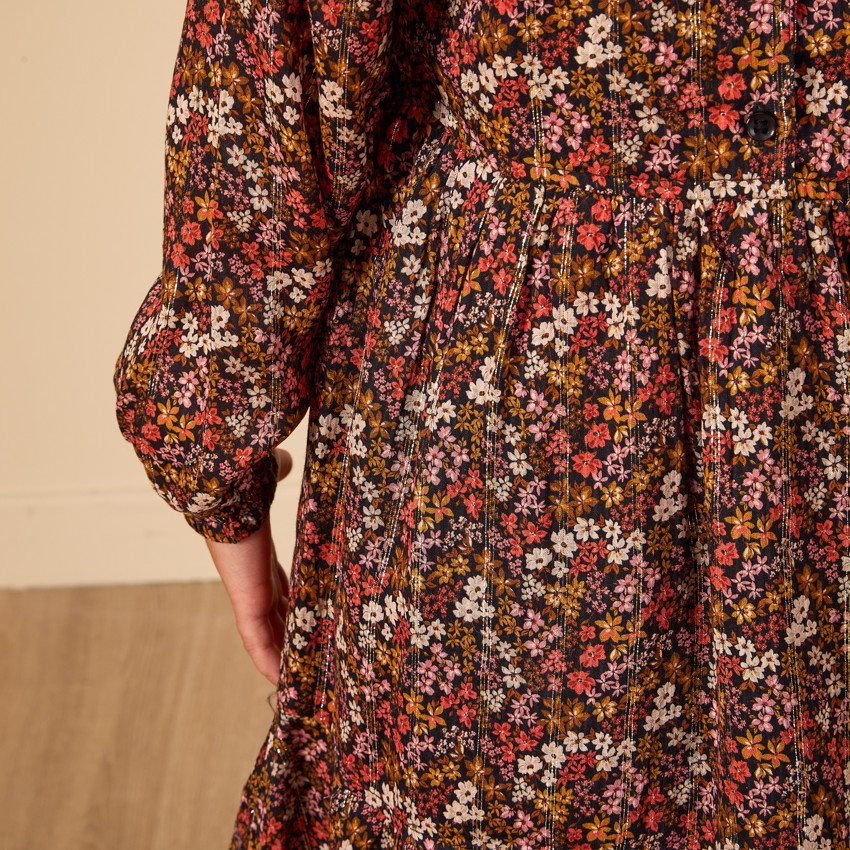 Φόρεμα μακρυμάνικο με βολάν στους ώμους για κορίτσι 