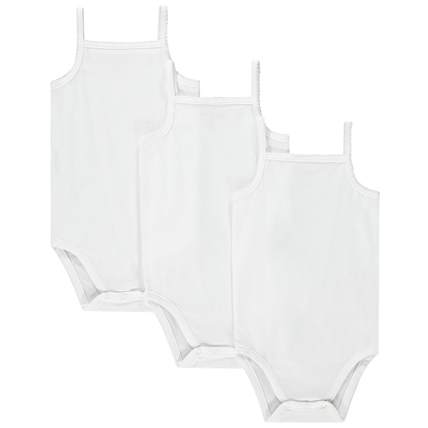 Σετ από 3 λευκά κορμάκια χωρίς μανίκια για bebe κορίτσι 