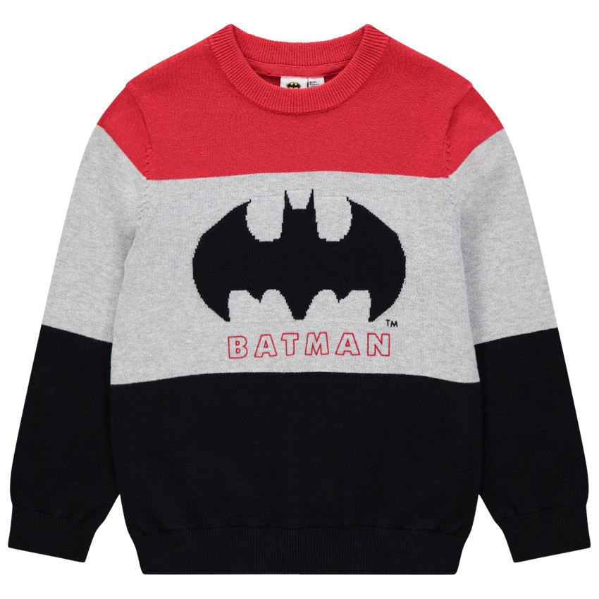 Πουλόβερ πλεκτό τρίχρωμο με σχέδιο Batman σε jacquard για αγόρι 