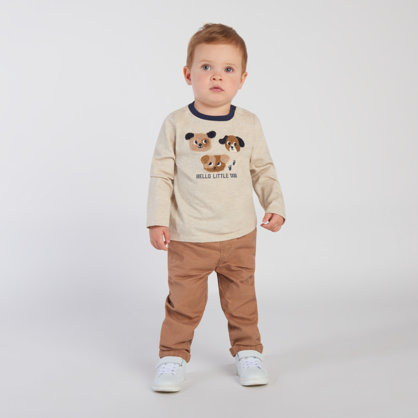 Pantalon uni en toile avec poche ludique pour bébé garçon 