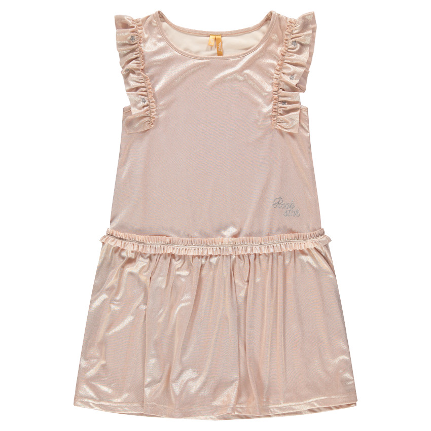 Παιδικά - Κοντομάνικο φόρεμα από επιχρισμένο ύφασμα με βολάν  