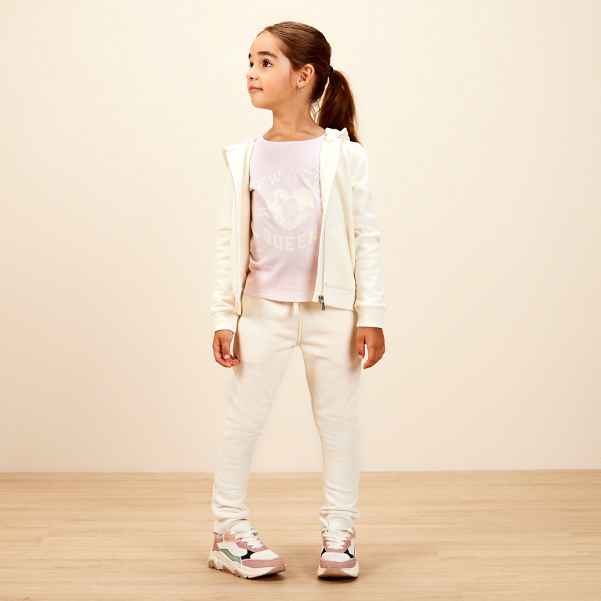 Ζακέτα με κουκούλα μονόχρωμη molleton και κεντημένη για κορίτσι 