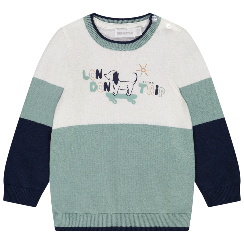 Πουλόβερ πλεκτό effet color block print London για bébé αγόρι  Additional Πουλόβερ πλεκτό effet color block print London για bébé αγόρι