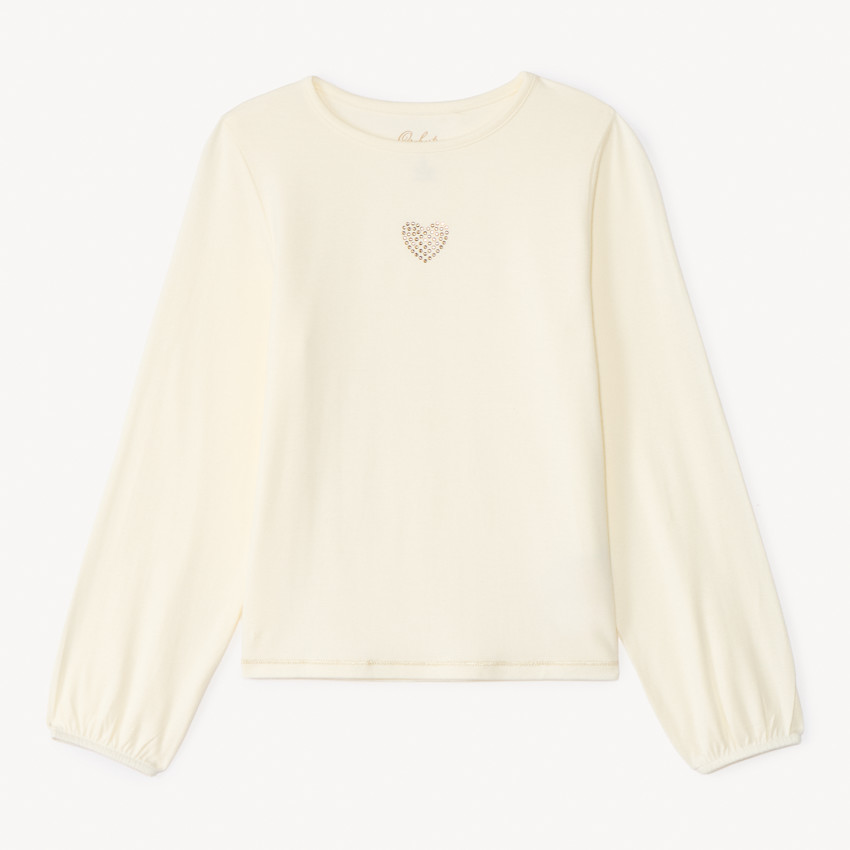 T-shirt manches longues à cœur en strass pour fille 