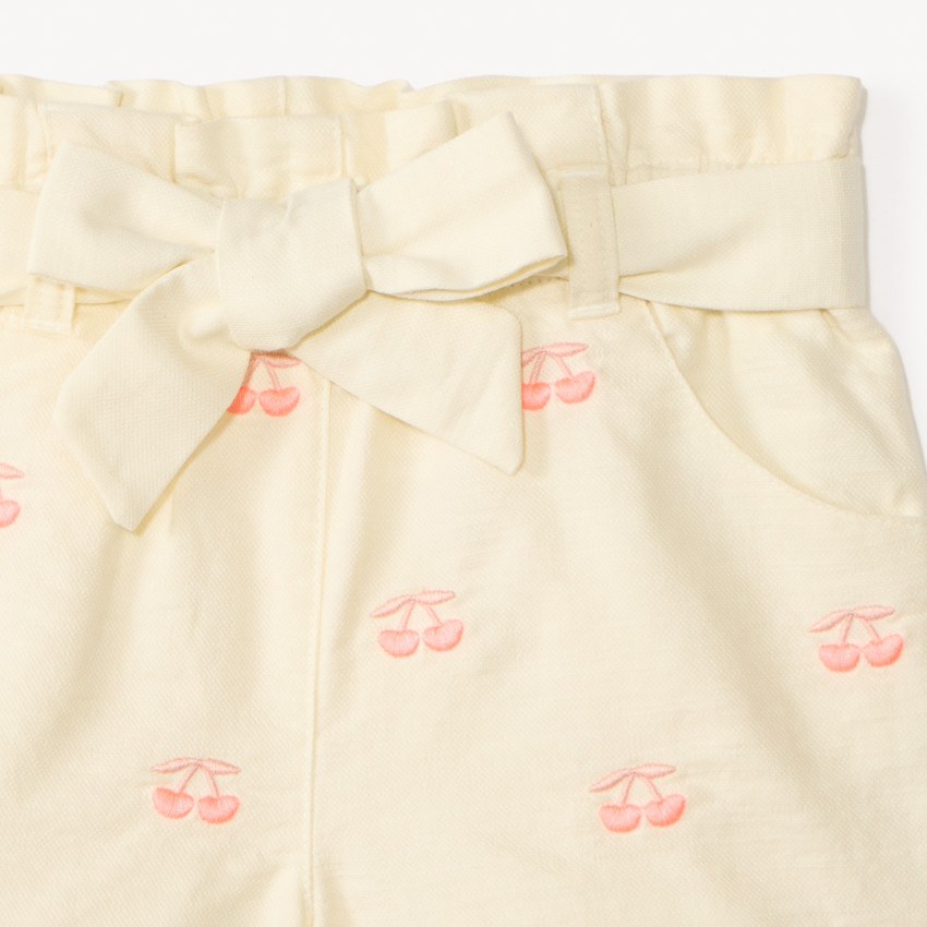 Σορτσάκι με δέσιμο και κεντημένη κερασιά για μωρό κορίτσι 