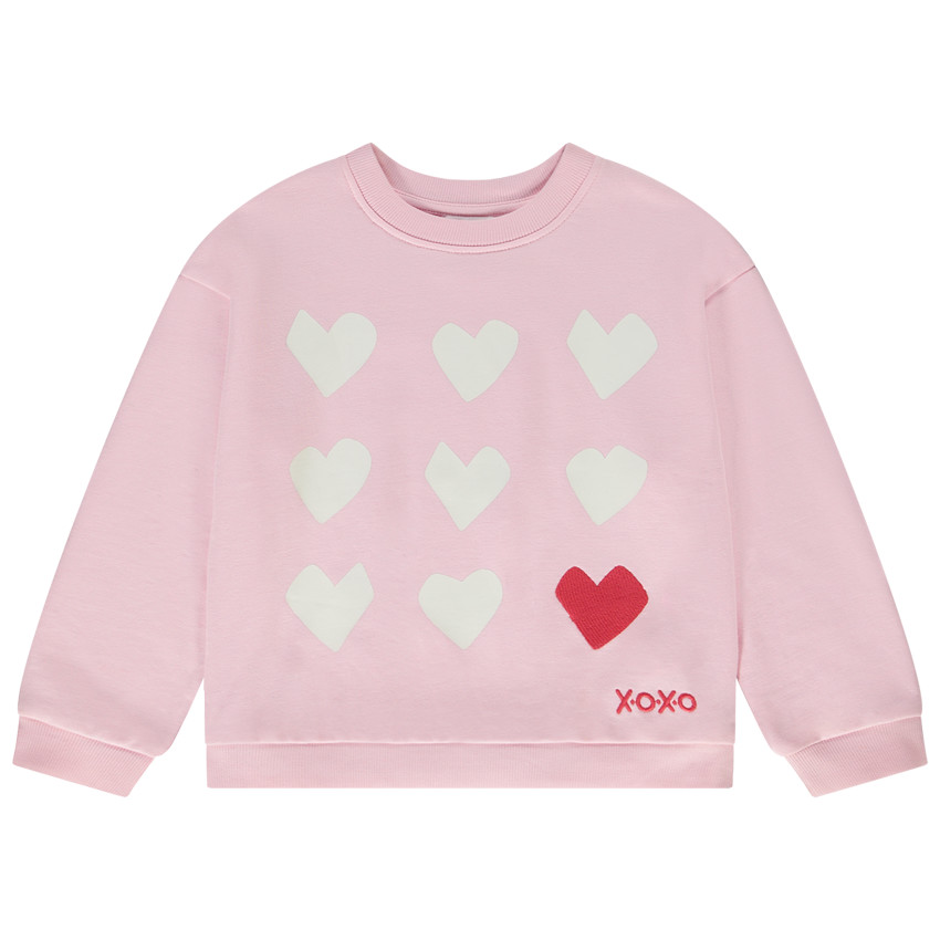 Φούτερ oversize σε molleton με σχέδιο καρδιές για κορίτσι 