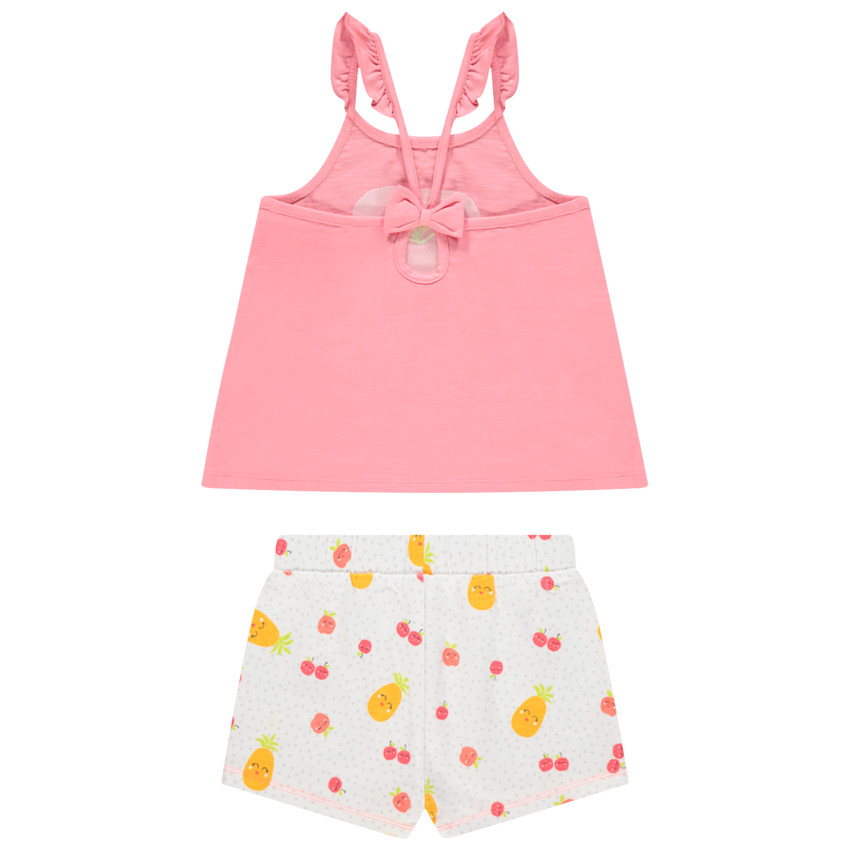 Σετ με αμάνικο μπλουζάκι σχέδιο φρούτα και σόρτς εμπριμέ 