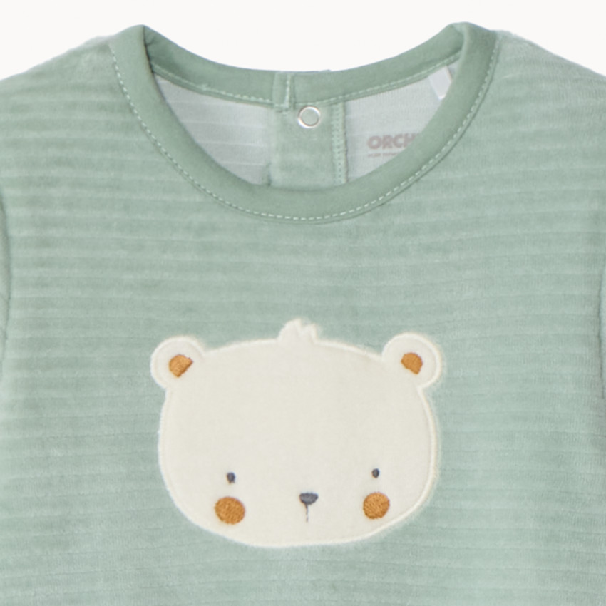 Βρεφικό φορμάκι από βελουτέ με κεντητό animal patch και διαφορετικά ανοίγματα ανάλογα με την ηλικία 