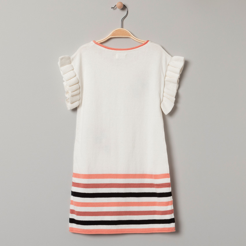 Φόρεμα κοντομάνικο πλεκτό με κέντημα λουλούδια 