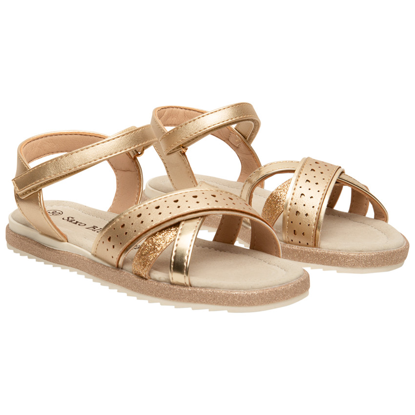 Σανδάλια χρυσά με scratch effet δέρματος με λουράκια για κορίτσι 