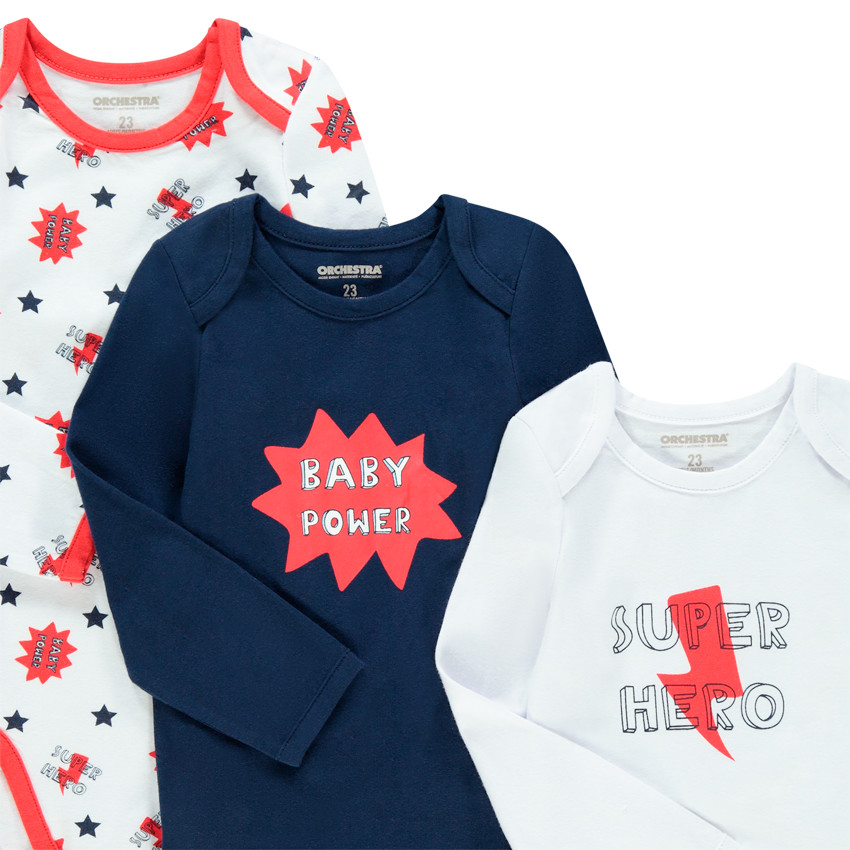 Lot de 7 bodies manches longues en coton bio print super héro  Additional Lot de 7 bodies manches longues en coton bio print super héro