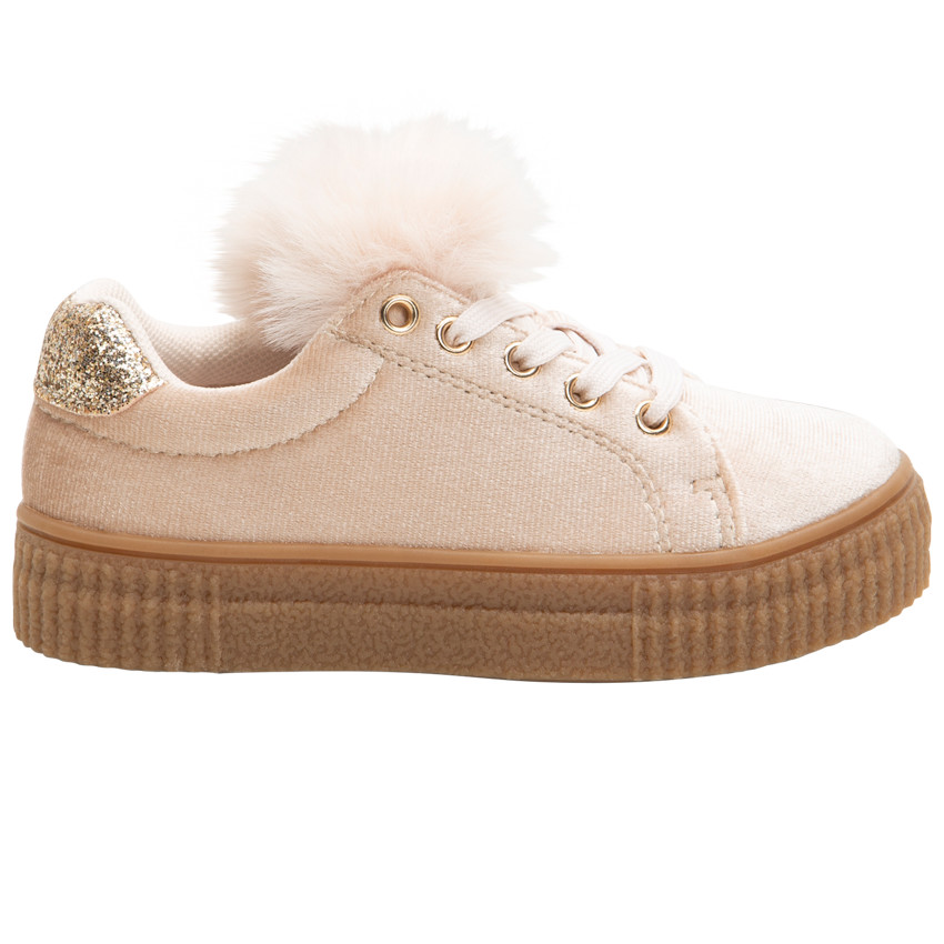 Βελουτέ αθλητικά παπούτσια με φουντίτσα και μεταλλιζέ ενίσχυση  Additional Βελουτέ αθλητικά παπούτσια με φουντίτσα και μεταλλιζέ ενίσχυση