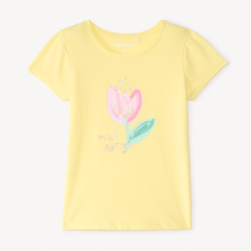 T-shirt με κοντά μανίκια με φαντεζί σχέδιο και glitter για κορίτσι 
