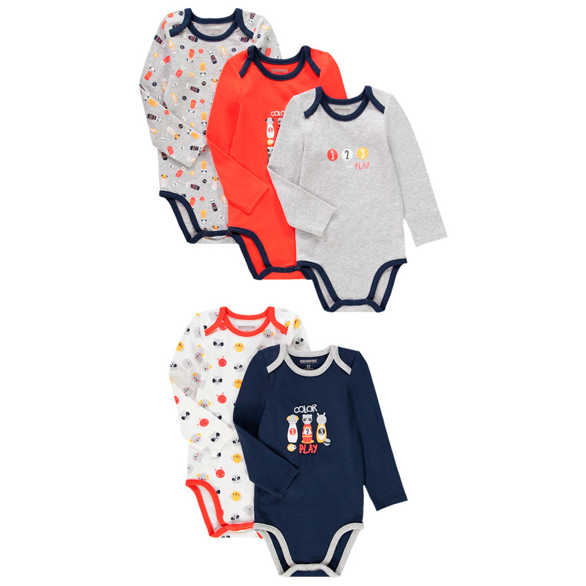 Σετ από 5 bodies μακρυμάνικα με οργανικό βαμβάκι για bebe αγόρι 