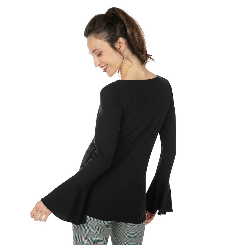 Μακρυμάνικη ριμπ μπλούζα εγκυμοσύνης με εβαζέ μανίκια 