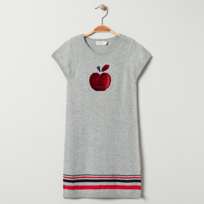 Φόρεμα πλεκτό κοντομάνικο με παγιέτες για κορίτσι 