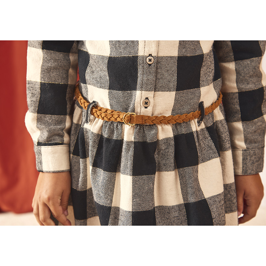 Robe chemise à carreaux avec cordon de serrage pour fille 