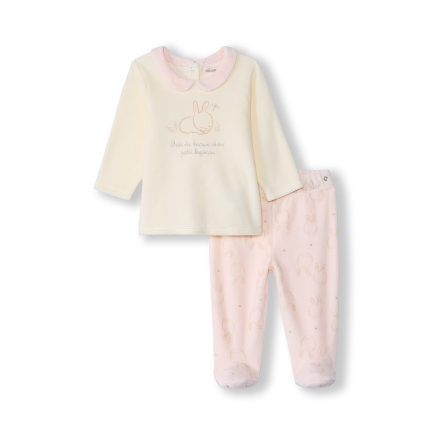 Πιτζάμα 2 τμχ. βελουτέ με σχέδιο κουνελιού για κορίτσι με διαφορετικές λεπτομέρειες ανάλογα με την ηλικία 