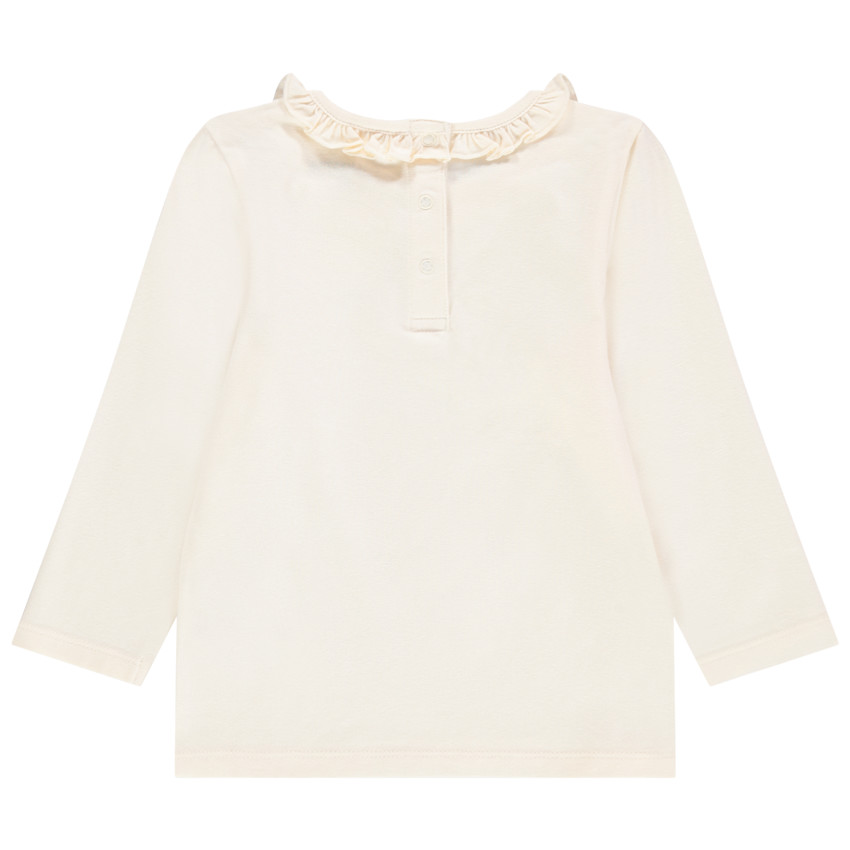 T-shirt manches longues à col volanté et inscription brodée 