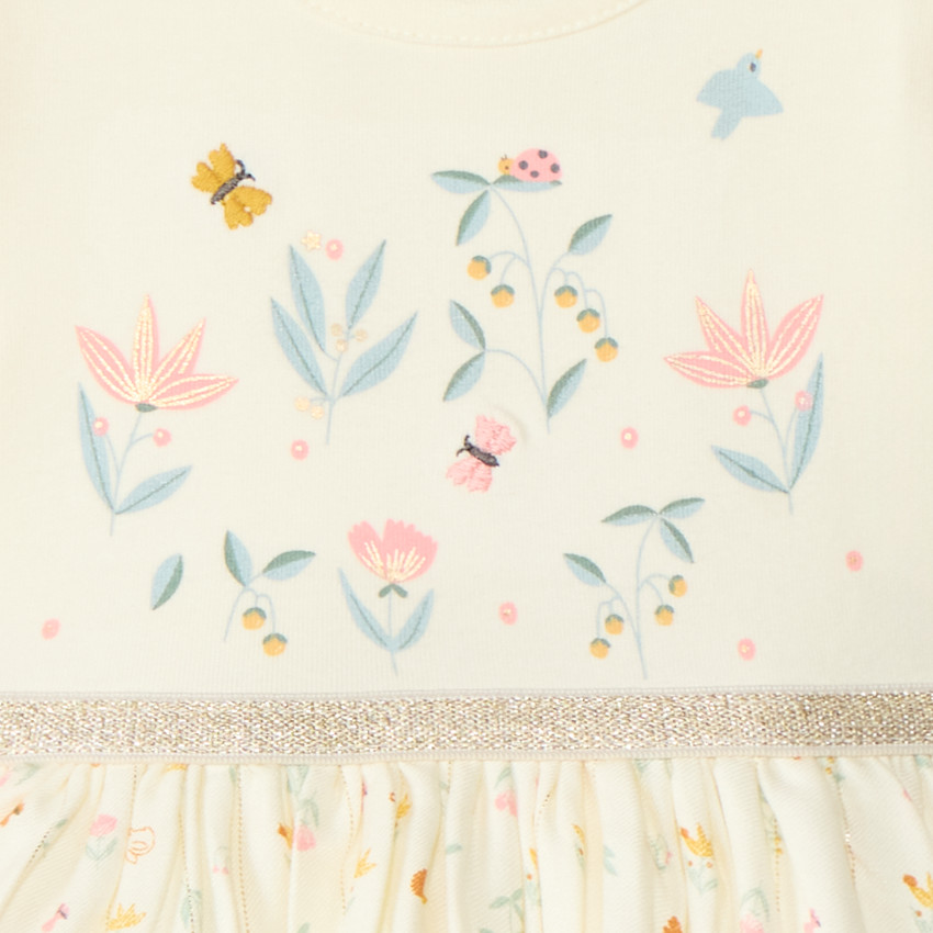 Robe effet 2 en 1 bi-matière motifs floraux pour bébé fille 