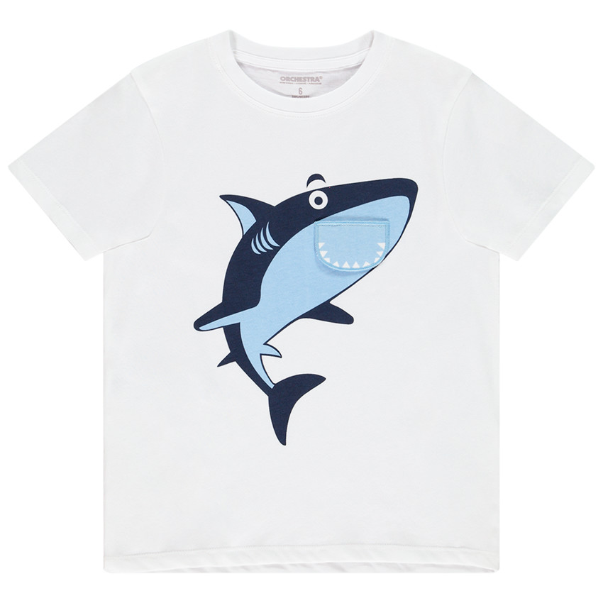 T-shirt με οργανικό βαμβάκι σχέδιο καρχαρίας για αγόρι Main T-shirt με οργανικό βαμβάκι σχέδιο καρχαρίας για αγόρι
