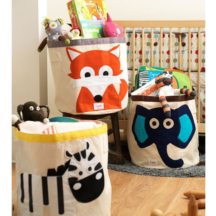 3 Sprouts Στρόγγυλο Καλάθι Αποθήκευσης Παιχνιδιών Zebra Black & White 