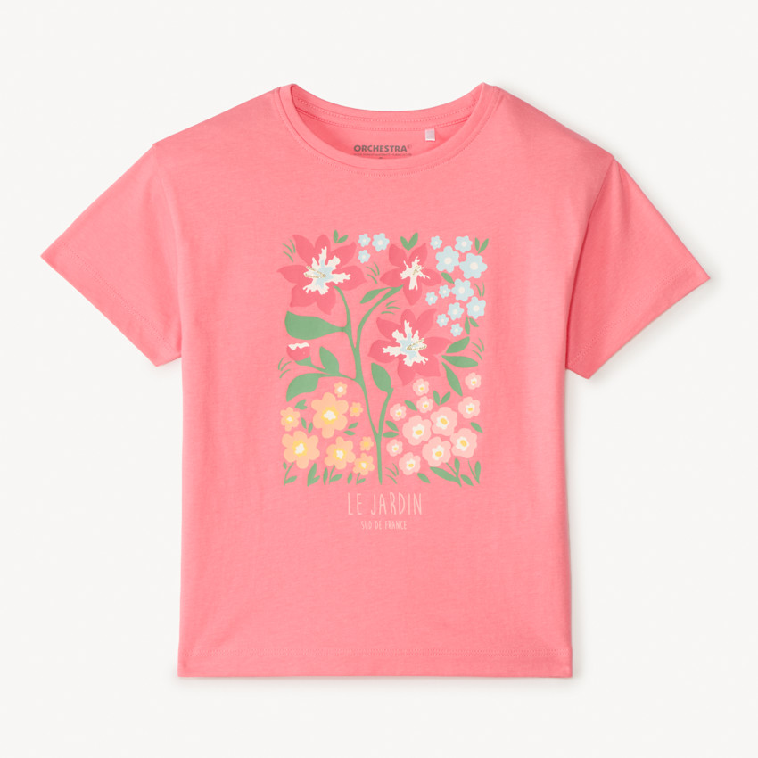 T-shirt à manches courtes, coupe oversize, avec imprimé floral pour fille. 
