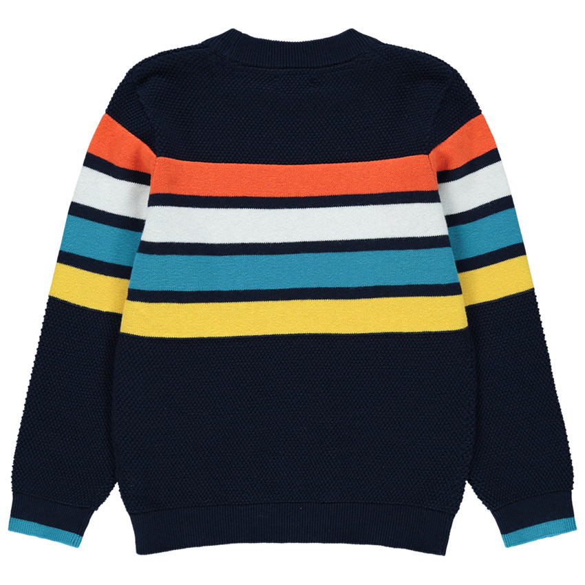 Πλεκτό σε ύφανση με διακοσμητικό σχέδιο, λωρίδες που κάνουν αντίθεση και μήνυμα ζακάρ 