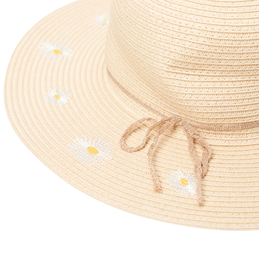 Capeline effet paille tressée avec fleurs brodées pour fille  Additional Capeline effet paille tressée avec fleurs brodées pour fille
